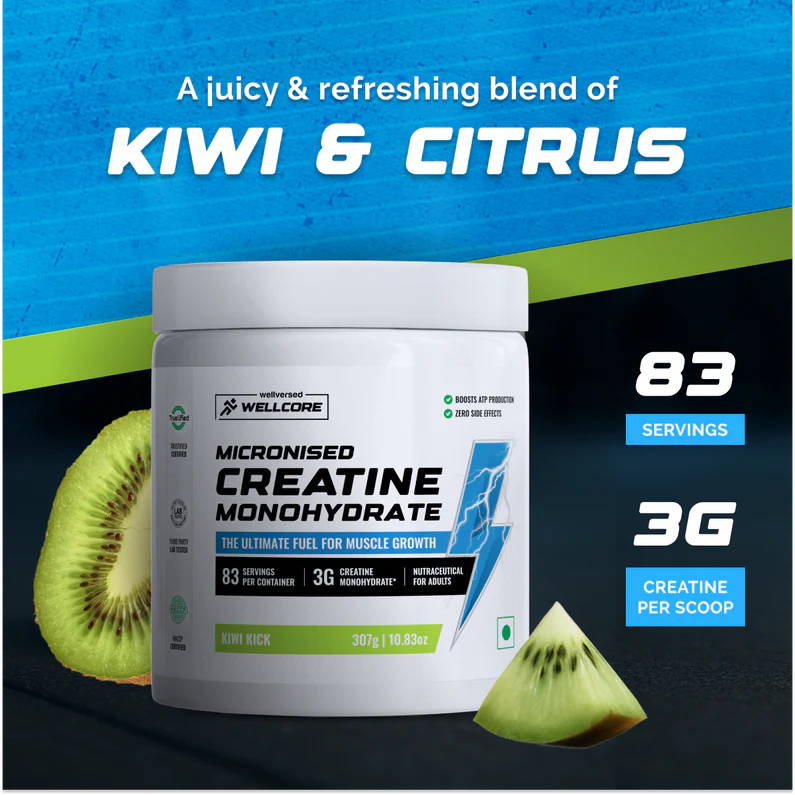 wellcore pure micronised creatine monohydrate | kiwi kick (307g, 83 servings) wellcore pure micronised creatine monohydrate | kiwi kick (307g, 83 servings)
